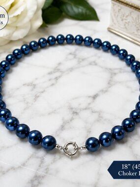 Pearl-30--Blue Akoya Cultured Shell Pearl Choker Necklace 10mm